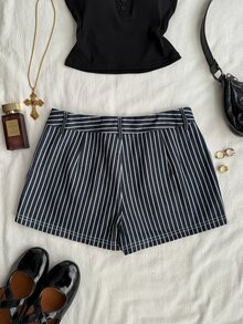 Attitoon Women's Summer Casual Striped Shorts - Royal Blue - View 6