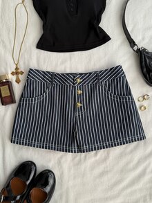 Attitoon Women's Summer Casual Striped Shorts - Royal Blue - View 7