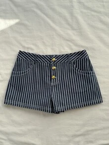 Attitoon Women's Summer Casual Striped Shorts - Royal Blue - View 3