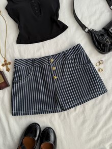 Attitoon Women's Summer Casual Striped Shorts - Royal Blue - View 4
