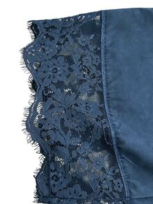 LUMIGAL Blus Wanita Lengan Panjang Leher Persegi dengan Tali Ikat dan Renda Motif Patchwork - Navy Blue - View 6