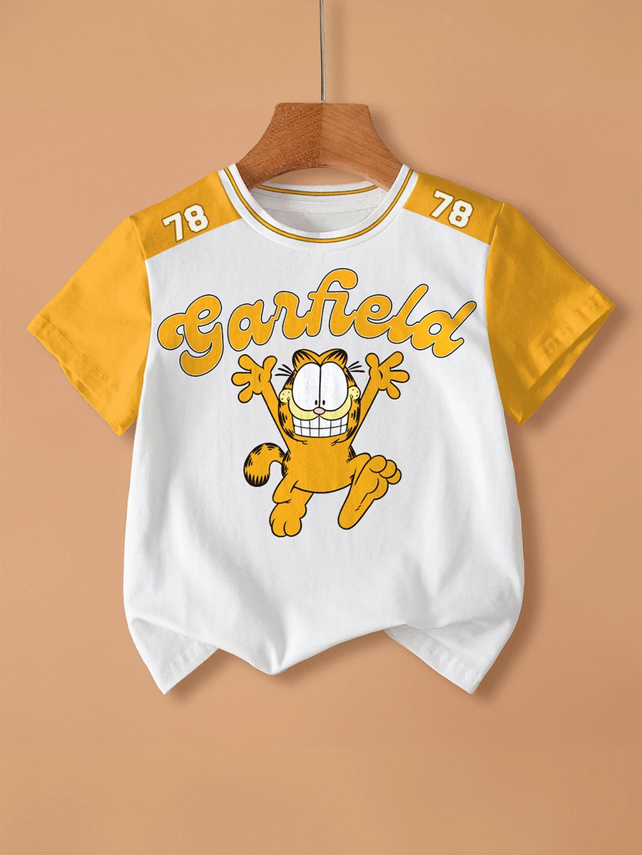 GARFIELD | SHEIN Young Boy Colorblock Patchwork Cartoon Letter Print T-Shirt - White - View 1