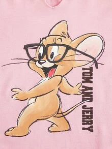 TOM & JERRY X SHEIN Women's Summer Casual Color Block Patchwork Cartoon Print T-Shirt - Pink - View 3