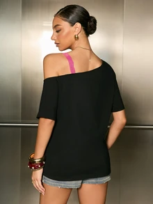 Betty Boop x SHEIN Women's Letter Cartoon Print Casual Versatile Daily Wear T-Shirt - Black - View 2