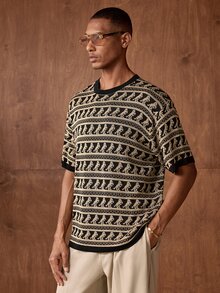 Vientiro Manfinity Brand - Men's Jacquard Knit Short Sleeve Top - Black - View 6