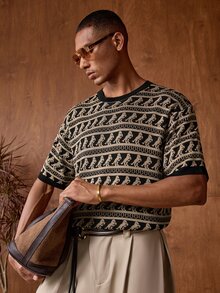 Vientiro Manfinity Brand - Men's Jacquard Knit Short Sleeve Top - Black - View 2