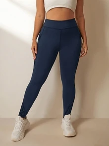 Rhythm Era Plus Size Asymmetrical Functional Leggings, Tight Fit, Butt Lifting, Pockets, Mesh Flocked Fabric, Long Pants Athletic Gym Navy Blue Summer - Navy Blue - View 9