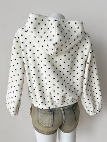 SHEIN 青少年女孩秋冬保暖內裡加厚黑白波點印花立領拉鍊修身寬鬆長袖口袋夾克 雙面抓絨毛絨外套 白色女款夾克 - 黑與白 - 查看 2