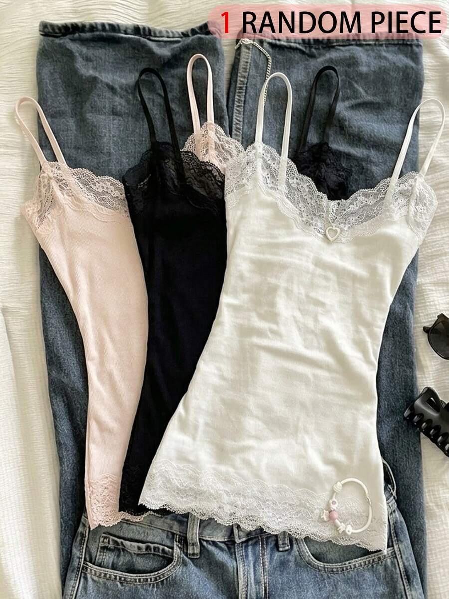 SHEIN 3pcs Teen Girls Vintage Street Style Letter Print Colorblock Spaghetti Strap Sleeveless Cropped Tank Tops, Fall Tops, Autumn - White - View 1