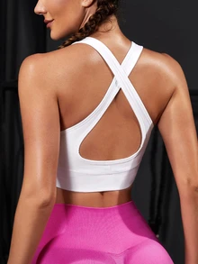SHEIN Unity Plus Size Women Zipper Front Cropped Sports Bra Gym White Summer - White - View 2