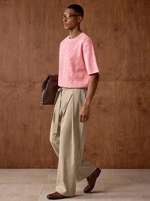 Vientiro Men's Crew Neck Casual Versatile Daily Wear Knit Top - Pink - View 5