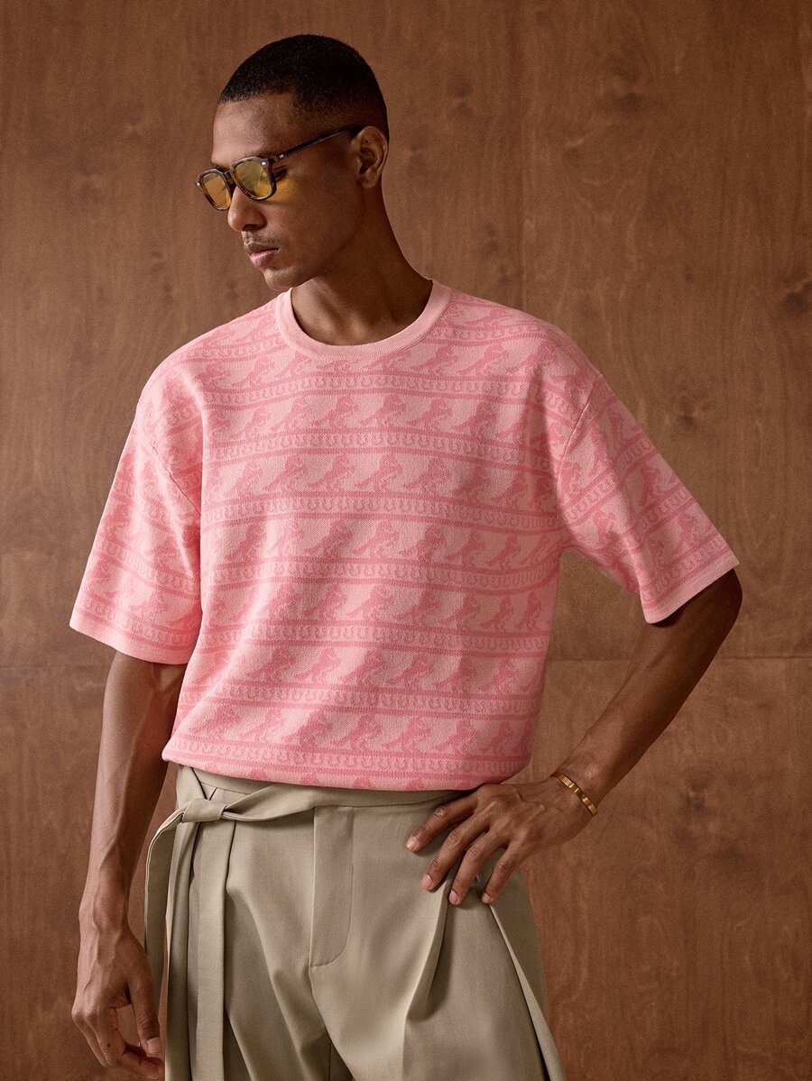 Vientiro Men's Crew Neck Casual Versatile Daily Wear Knit Top - Pink - View 1
