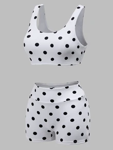 Sovereign Charm Women's White And Black Polka Dot Print Tank Top And Shorts Sports Active Athleisure Set Workout Gym Summer - Black and White - View 8
