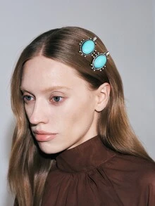 Noxbound Western Cowboy Style Flower Inlaid Turquoise Occipital Clip - Multicolor - View 4