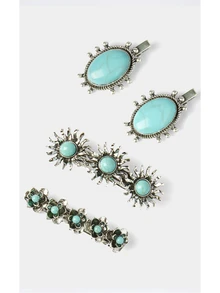 Noxbound Western Cowboy Style Flower Inlaid Turquoise Occipital Clip - Multicolor - View 3