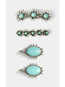 Noxbound Western Cowboy Style Flower Inlaid Turquoise Occipital Clip - Multicolor - View 1