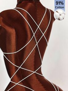 Amplova Double Spaghetti Strap Backless Criss-Cross Fitted Bodysuit - White - View 10