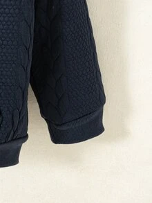 SHEIN Playful Pals 男童休閒幾何圖案布料字母貼布連帽拉鍊長袖運動衫，保暖內裡，舒適極簡，秋冬款 - 藏蓝色 - 查看 8