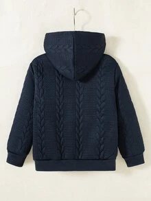 SHEIN Playful Pals 男童休閒幾何圖案布料字母貼布連帽拉鍊長袖運動衫，保暖內裡，舒適極簡，秋冬款 - 藏蓝色 - 查看 4