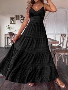 Breezaya Vintage Country Style Wedding Guest Cute Bowknot Layered Patchwork Dress For Women - Black - View 8