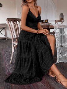 Breezaya Vintage Country Style Wedding Guest Cute Bowknot Layered Patchwork Dress For Women - Black - View 6