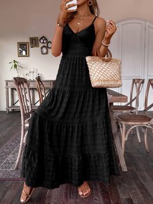 Breezaya Vintage Country Style Wedding Guest Cute Bowknot Layered Patchwork Dress For Women - Black - View 4