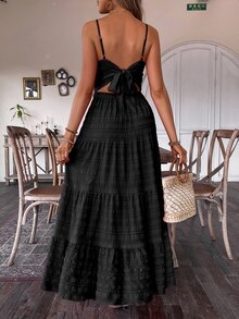 Breezaya Vintage Country Style Wedding Guest Cute Bowknot Layered Patchwork Dress For Women - Black - View 3