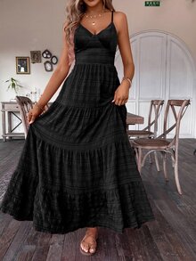 Breezaya Vintage Country Style Wedding Guest Cute Bowknot Layered Patchwork Dress For Women - Black - View 7