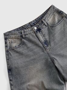 ROMWE MEN Men's Pocket Design Pattern Casual Denim Jeans - Blue - View 3