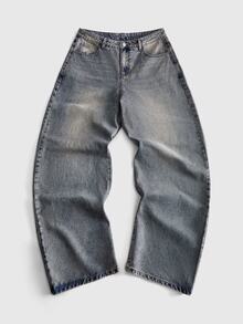 ROMWE MEN Men's Pocket Design Pattern Casual Denim Jeans - Blue - View 4