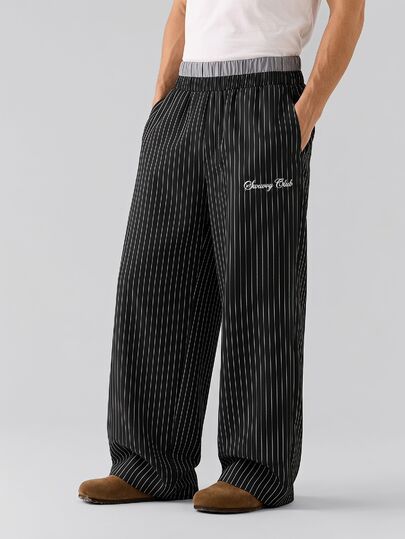 NORVETH Men's Woven Fashion Casual Loose Striped Patchwork Waist Straight Leg Pants