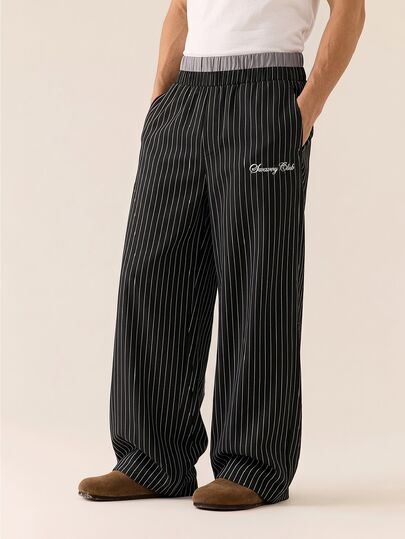 NORVETH Men's Woven Fashion Casual Loose Striped Patchwork Waist Straight Leg Pants