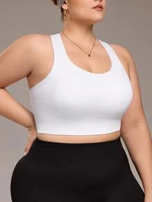 SHEIN Rhythm Era Supportive Plus Size Crop Sports Bra In White For Comfortable Workouts Support Sports Bra Gym Bra High Support Sports Bra - White - View 6