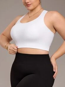 SHEIN Rhythm Era Supportive Plus Size Crop Sports Bra In White For Comfortable Workouts Support Sports Bra Gym Bra High Support Sports Bra - White - View 4