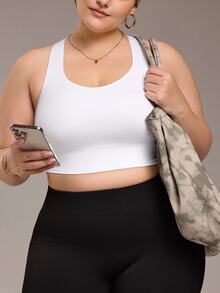 SHEIN Rhythm Era Supportive Plus Size Crop Sports Bra In White For Comfortable Workouts Support Sports Bra Gym Bra High Support Sports Bra - White - View 5