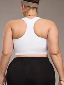 SHEIN Rhythm Era Supportive Plus Size Crop Sports Bra In White For Comfortable Workouts Support Sports Bra Gym Bra High Support Sports Bra - White - View 7
