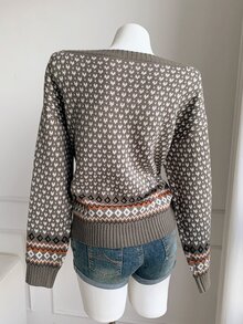 Comfortcana Women's Halloween Ghost Geometric Pattern Knit Top Holiday Grey Autumn Cute Graphic - Multicolor - View 2