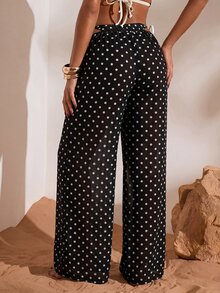 Opulessa Celana Panjang Wanita Motif Polkadot dengan Tali Serut di Pinggang, Kasual, Serbaguna untuk Aktivitas Sehari-hari, Penutup Tubuh - MultiWarna - View 2