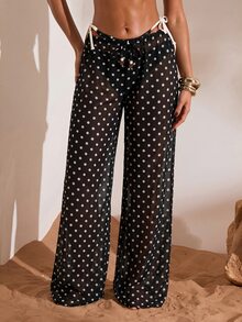 Opulessa Celana Panjang Wanita Motif Polkadot dengan Tali Serut di Pinggang, Kasual, Serbaguna untuk Aktivitas Sehari-hari, Penutup Tubuh - MultiWarna - View 4