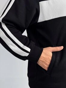 SHEIN BASICS Plus Size Women's Colorblock Casual Sport Cowboy Versatile Daily Wear Long Sleeve Jacket Office Teacher Black Autumn - Black - View 7