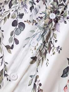 EMERY ROSE Plus Size Vacation Casual Botanical Print Shirt Fall - Green - View 3