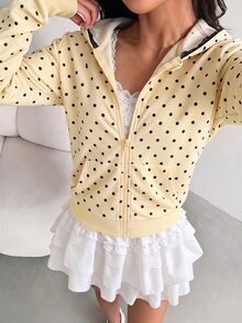 SHEIN Sparklyn Autumn/Winter Girls' Hooded Zip-Up Jacket - Mixed Street Style, Fall Clothes, Sweatshirt Knit Fabric Suitable For Autumn/Winter - Yellow - View 4