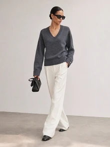Lumivelle Women V-Neck Button Detailed Sweater - Grey - View 2
