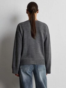 Lumivelle Women V-Neck Button Detailed Sweater - Grey - View 4