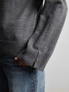 Lumivelle Women V-Neck Button Detailed Sweater - Grey - View 6