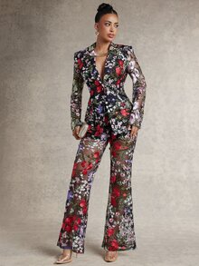 Silquee Commuter Fashion Outfit, Basic Style Clothing, Lapel Design, Long Sleeve Embroidered Sheer Slim Fit, Elegant Blazer Jacket - Multicolor - View 6