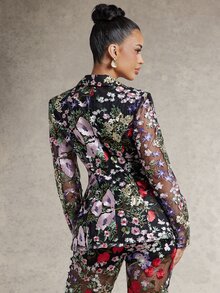 Silquee Commuter Fashion Outfit, Basic Style Clothing, Lapel Design, Long Sleeve Embroidered Sheer Slim Fit, Elegant Blazer Jacket - Multicolor - View 4