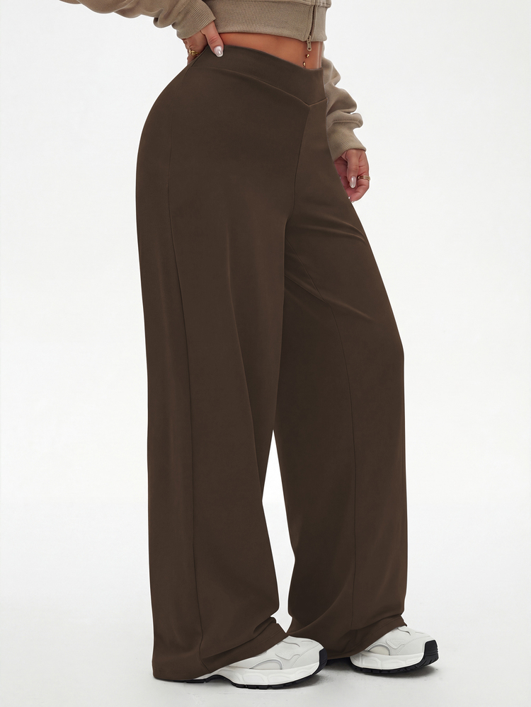 SHEIN Rhythm Era Plus Size Women High Waist Wide Leg Loose Sweatpants Brown Bottoms Brown Pant - Coffee Brown - View 4