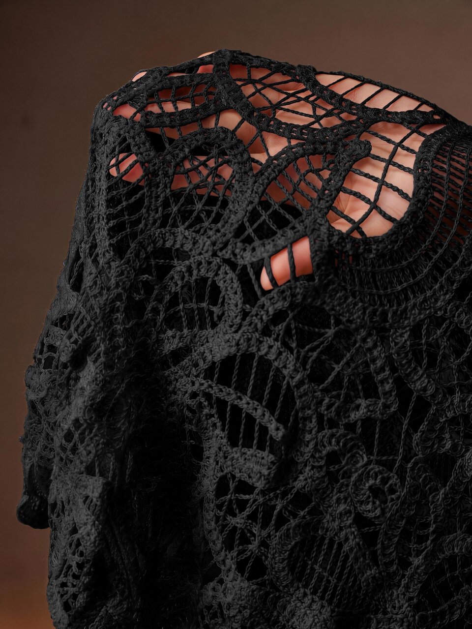 Elegant Round Neck Hollow Out Water-Soluble Crochet & Knit Cape Two Pieces Women's Top