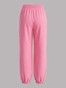 Rovax Celana Sweatpants Wanita Motif Huruf Kasual Serbaguna untuk Pemakaian Sehari-hari - Berwarna merah muda - View 2